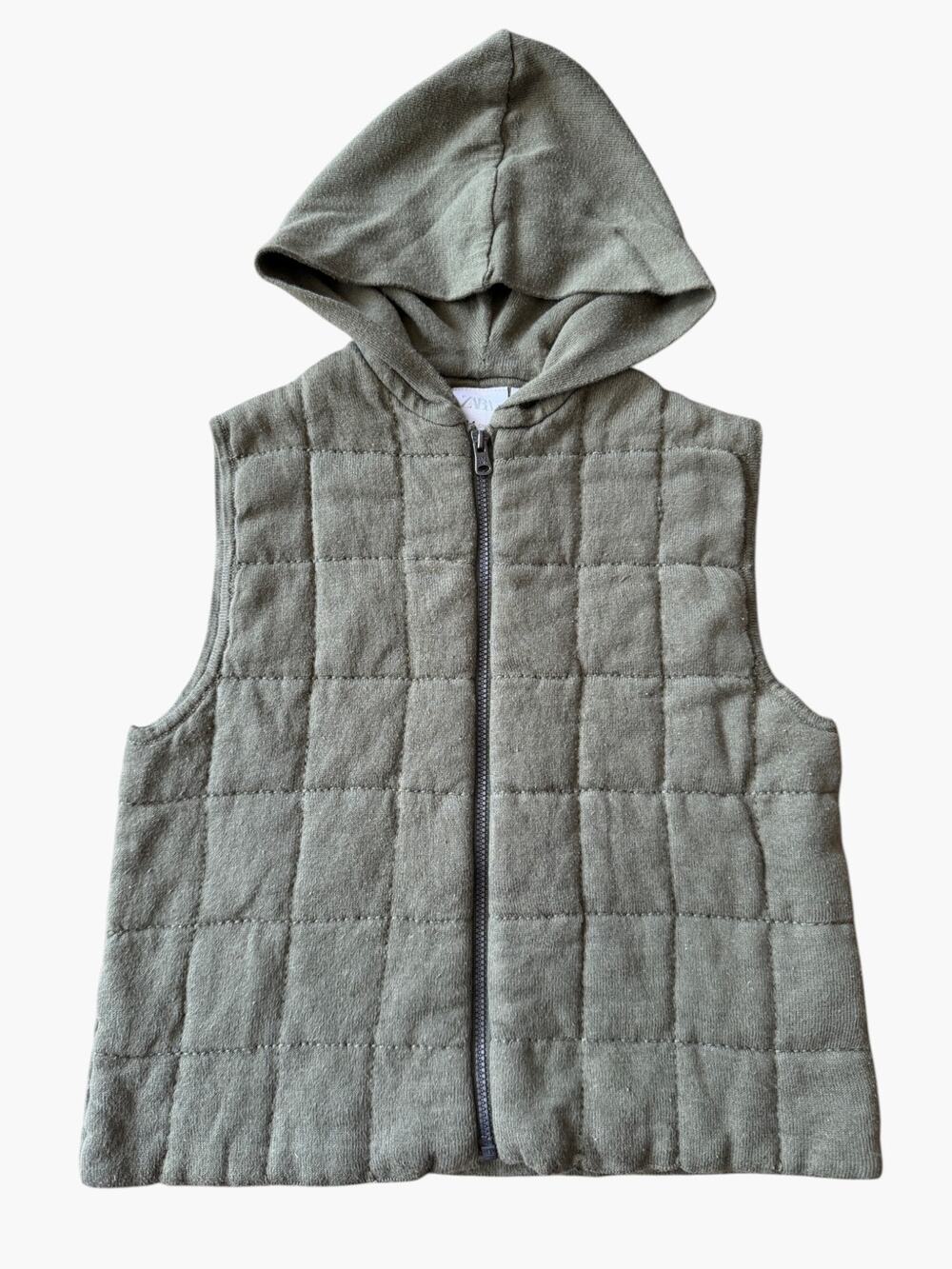 Zara Kids Quilted Hooded Vest Olive Green 3-4Y